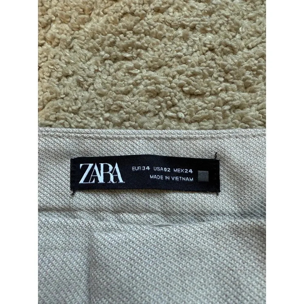 Zara Dress Pants Trousers 26” Inseam Light Beige Ankle Tapered Career Women Sz 2 - Picture 2 of 8